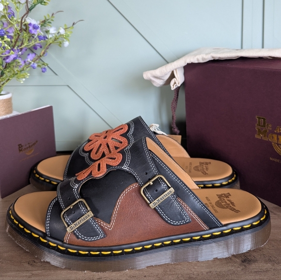 Dr. Martens Dayne Made in England Leather & Suede Applique Slides - Picture 8 of 16